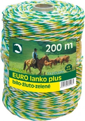 Eurolanko pro elektrické ohradníky 3mm bílo-žluto-zelené, 200m