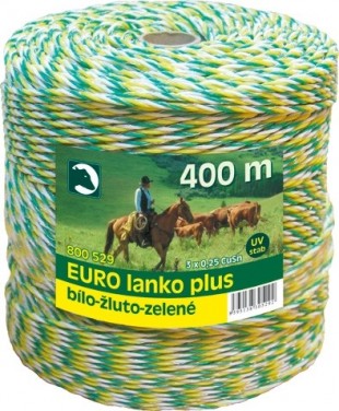 Eurolanko pro elektrické ohradníky 3mm bílo-žluto-zelené, 400m