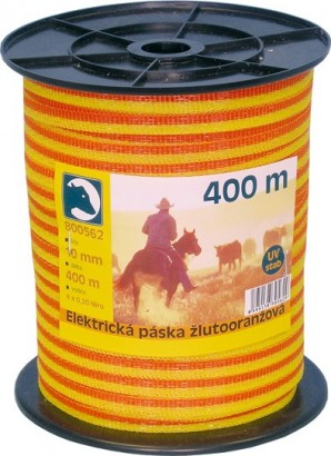 Páska pro elektrický ohradník žlutooranžová 10mm/400m