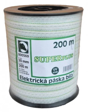 Elektrická páska pro ohradníky SUPER plus bílozelená 20mm/200m