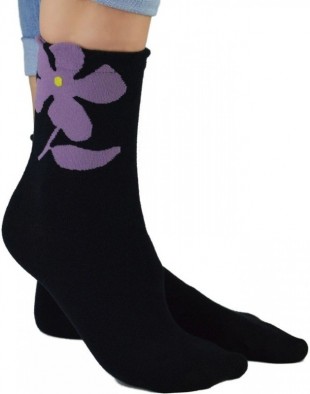 Dámské ponožky ozdobný lem fialový květ